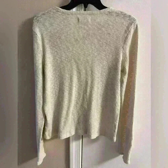 Madewell beige ribbed crewneck pullover top. Large - Picture 3 of 5